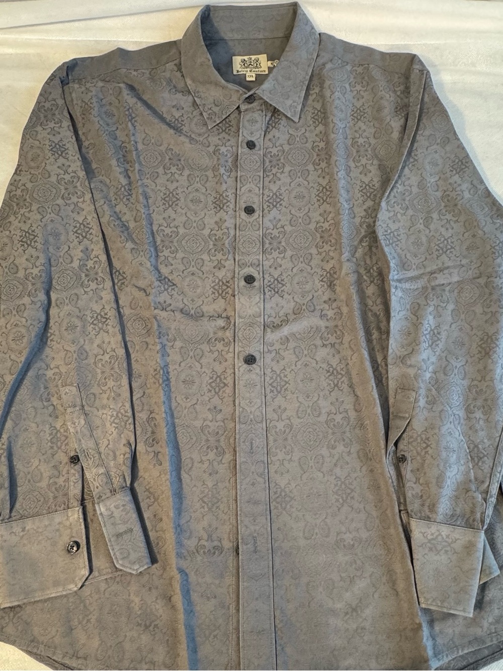 Juicy Couture Paisley Jacquard Button Up Shirt XXL Gray Long Sleeve